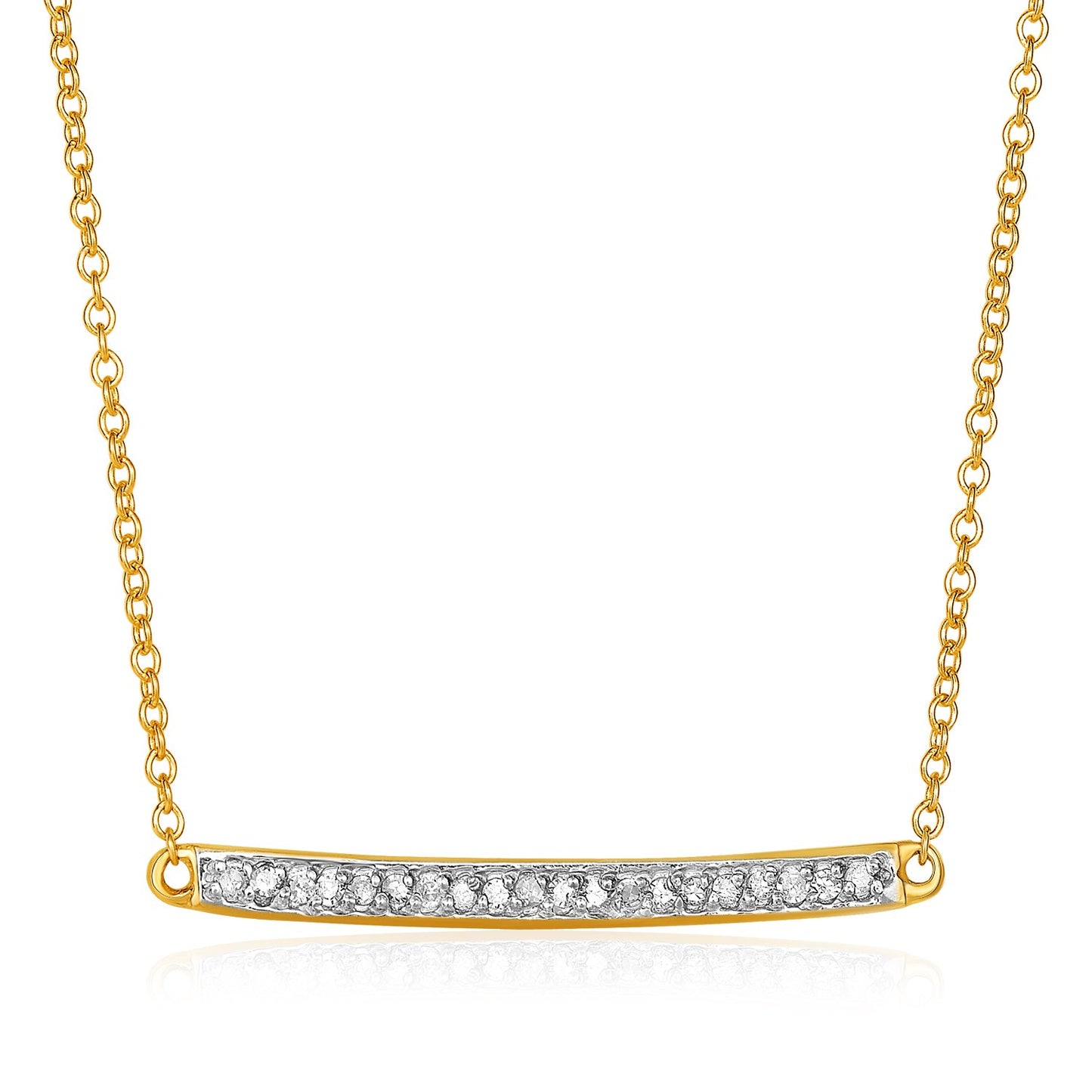 14k Yellow Gold Necklace with Gold and Diamond Bar (1/10 cttw) 