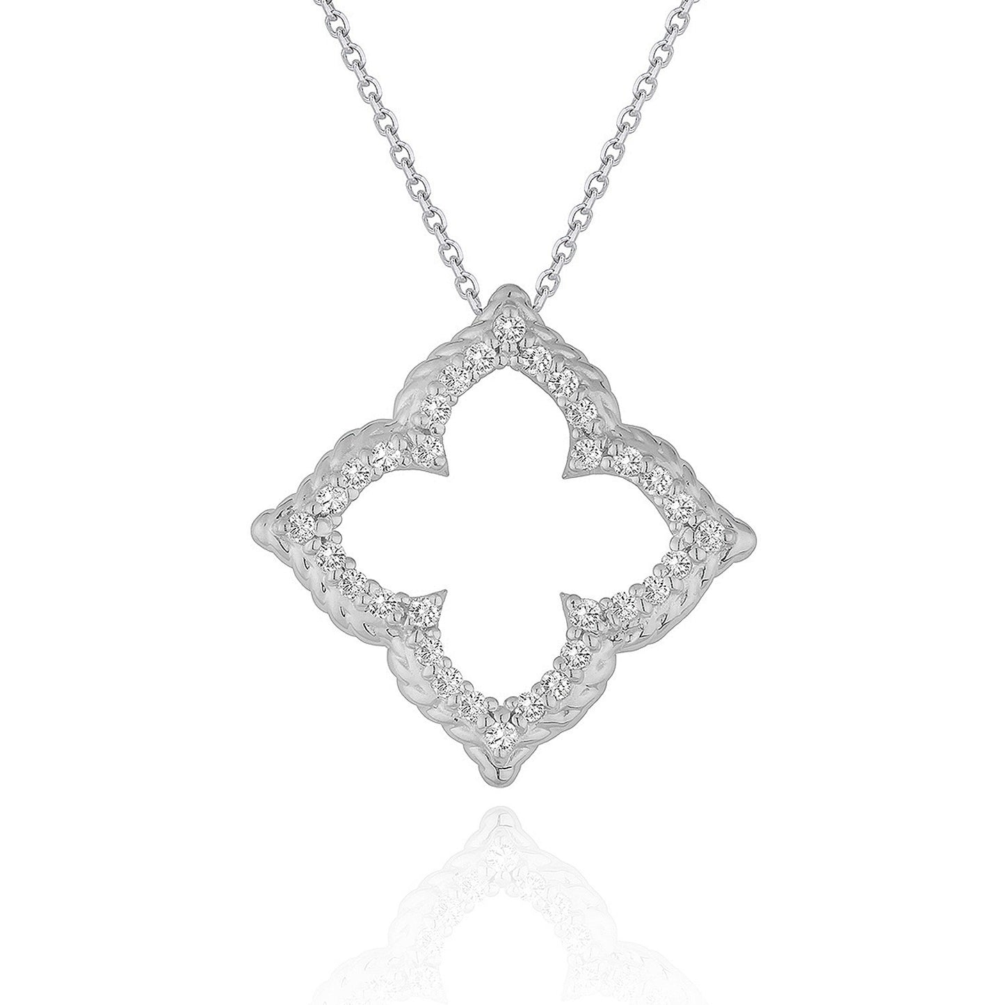 14k White Gold Diamond Cut-out Flower Pendant (1/3 cttw) 