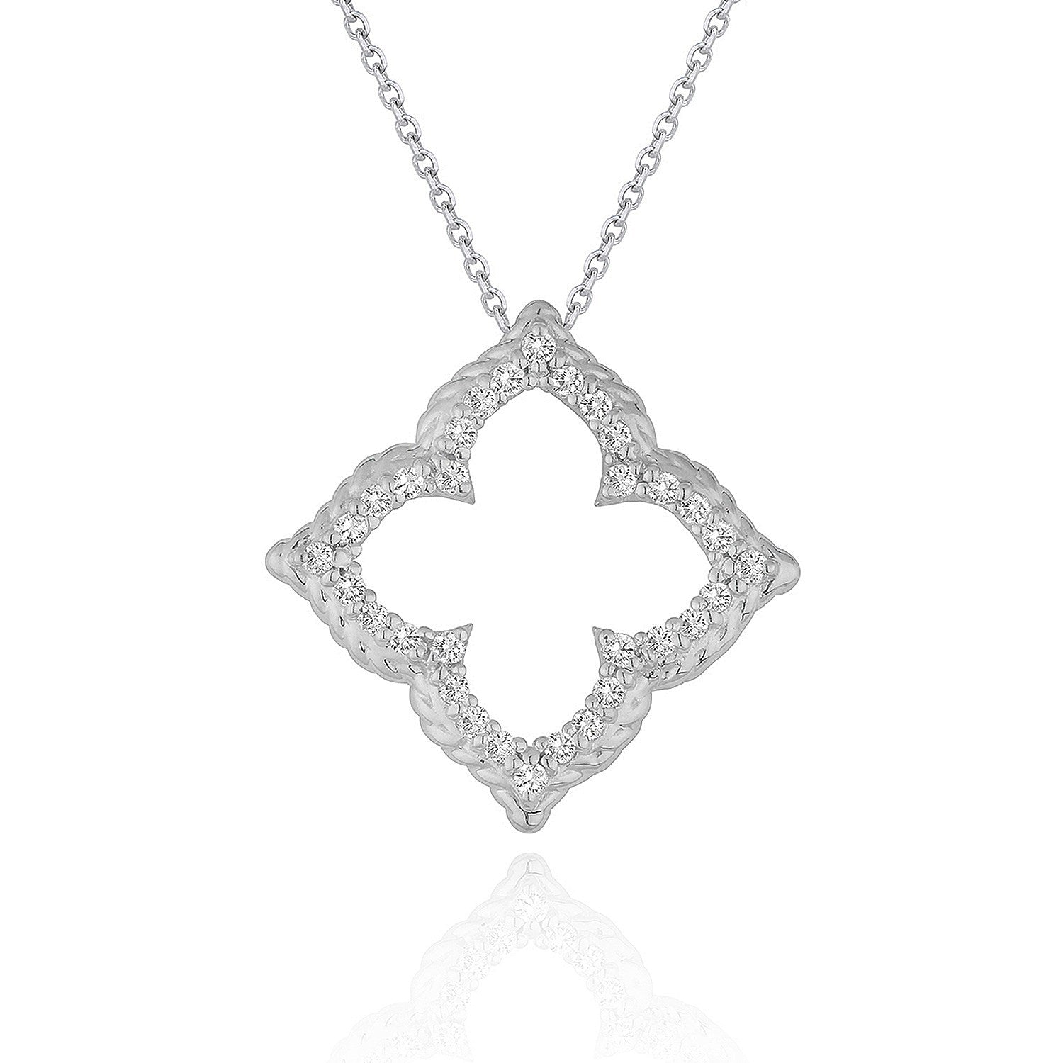 14k White Gold Diamond Cut-out Flower Pendant (1/3 cttw) 