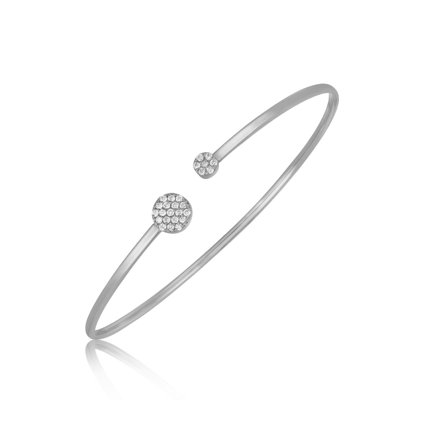 14k White Gold High Polish Diamond Cluster Bangle (2mm) 