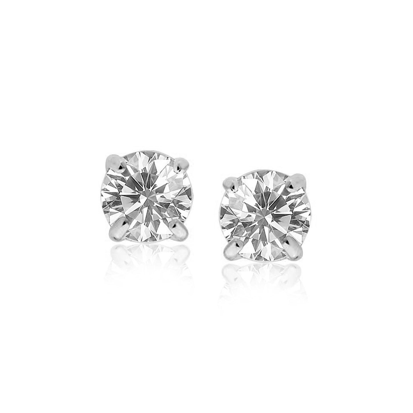 Sterling Silver Stud Earrings with White Hue Faceted Cubic Zirconia 