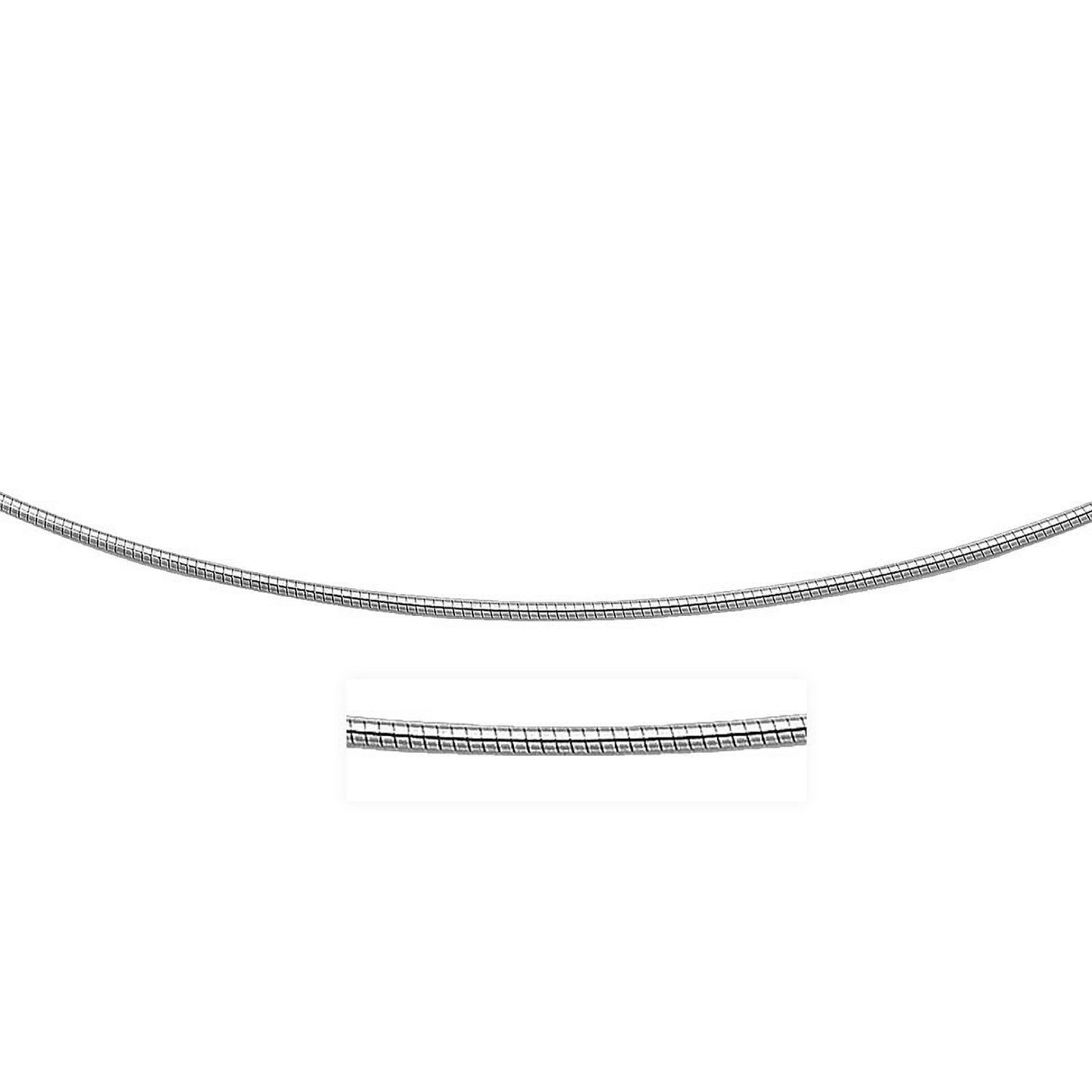 Sterling Silver Round Omega Style Chain Necklace with Rhodium Plating (1.55mm) 