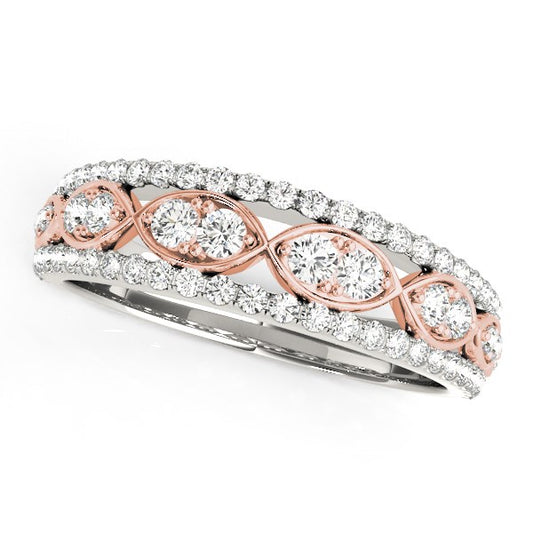 14k White And Rose Gold Doulbe Diamond Infinity Design Band Ring (3/8 cttw) 