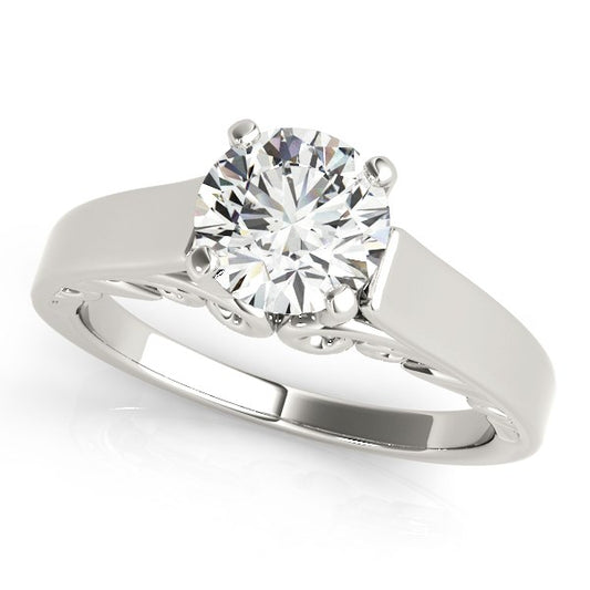 14k White Gold Antique Style Solitaire Round Diamond Engagement Ring (1 cttw) 