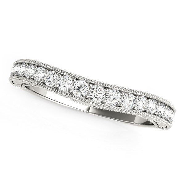 14k White Gold Bead Border Curved Diamond Wedding Ring (1/4 cttw) 