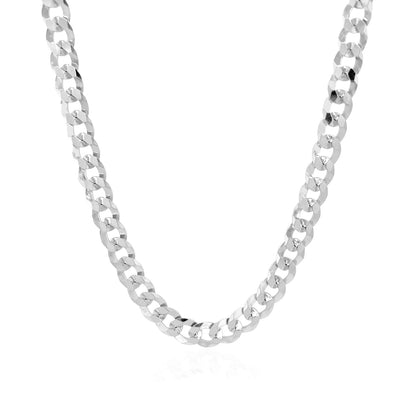 Rhodium Plated 5.6mm Sterling Silver Curb Style Chain 