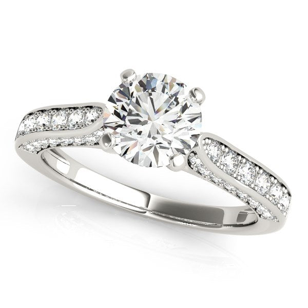 14k White Gold Round Cathedral Diamond Engagement Ring (1 1/2 cttw) 