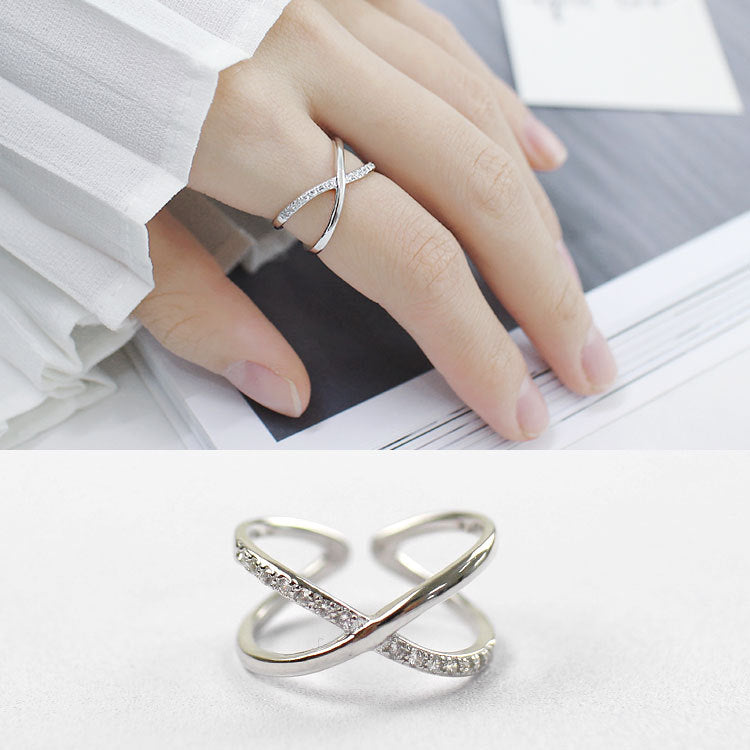 Fashion Simple X Twisted 925 Sterling Silver Adjustable Ring 